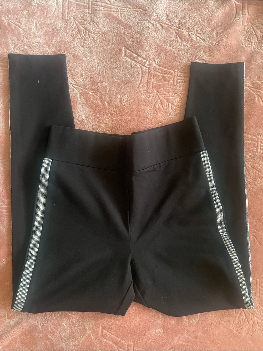 Ladies Black Legging’s w/Side Rhinestone Stripe size Medium